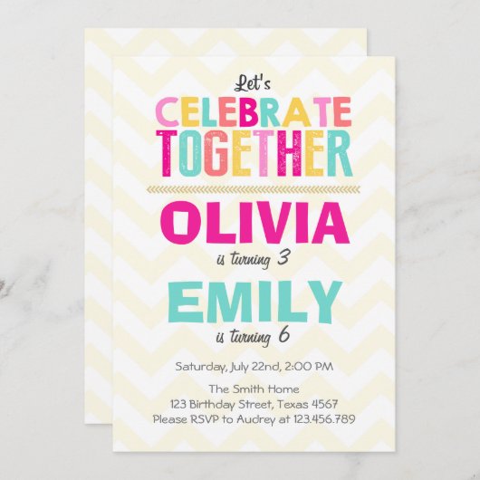 Joint twin verjaardag party uitnodiging Meisjes Ro (Voorkant / Achterkant)