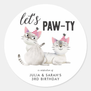 Joint Twins Birthday Cats Party Favor Ronde Sticker