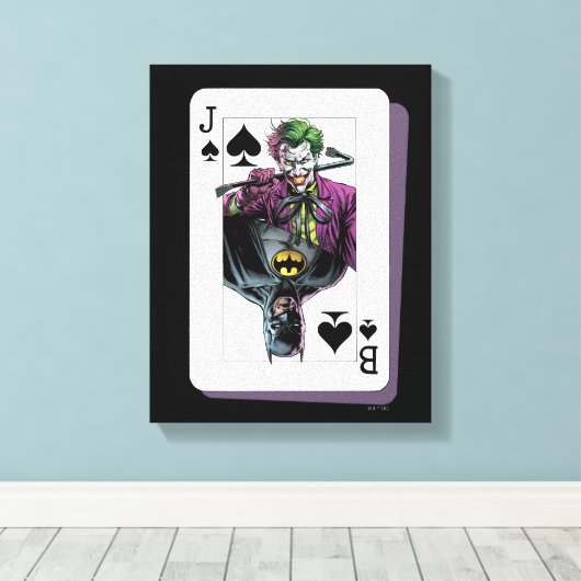 Joker and Batman Spade Playing Card Illustration Canvas Afdruk (Insitu (Houten vloer))