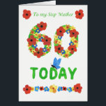 Joli 60ème anniversaire Floral, pour Stepmère<br><div class="desc">Une jolie carte d'anniversaire fleurie de 60 ans pour une Stepmère. Les chiffres sont composés de fleurs et un papillon bleu est perché sur les lettres. Cette conception est issue d'un collage papier peint à la main par Judy Adamson et est également disponible en tant que carte personnalisée avant. Vous...</div>
