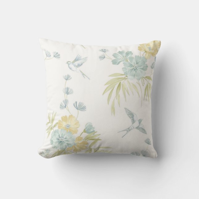 Joli accent vintage coussin floral aux oiseaux  (Recto)