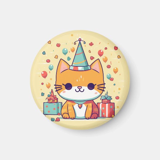 Joli aimant d'anniversaire pour chat de fête, cart (Devant)