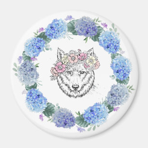 Joli aimant floral bleu Hydrangea Wolf