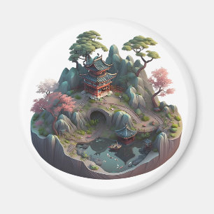 Joli aimant rond de paysage fantastique chinois 3D
