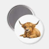 Joli aimant rond graphique de vache des Highlands (Recto/Verso)