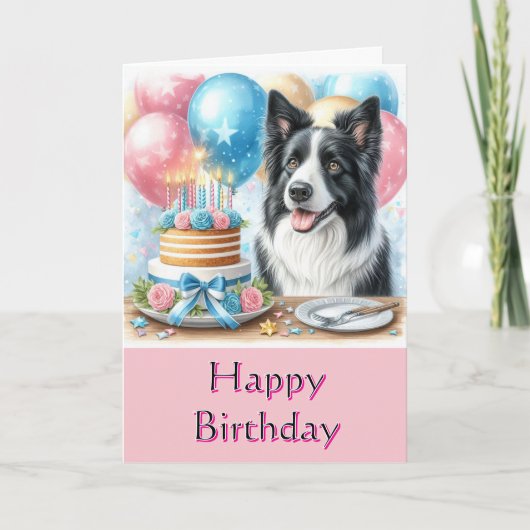 Joli Anniversaire Bordure Collie Carte de voeux (Devant)