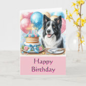 Joli Anniversaire Bordure Collie Carte de voeux (Fleur jaune)