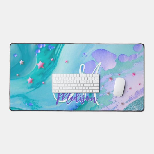 Joli aqua parties scintillant marbre violet art mo (Clavier et souris)
