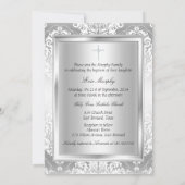 Joli Argent Damask Bow Baptism Invitation (Dos)