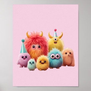 Joli Art Mural d'Amis Monstres Kawaii Mignons Co