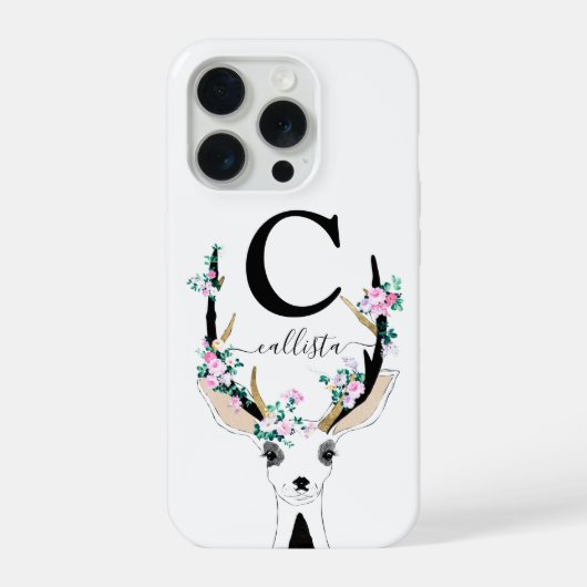 Joli Artsy rose Floral Cerf Animal Monogramme (Verso)