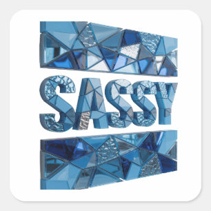 Joli autocollant carré SASSY bleu