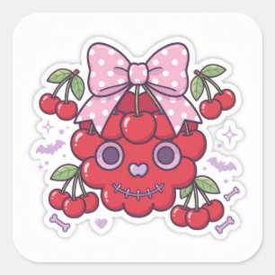 Joli Autocollant de Crâne de Cerise Rose Halloween