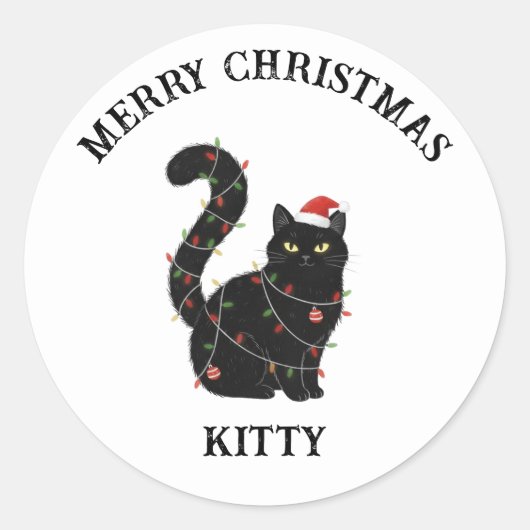 Joli autocollant de Noël de chat noir (Devant)