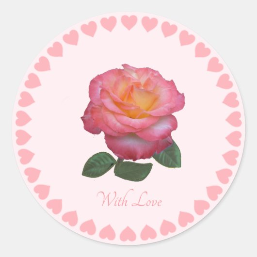 Joli autocollant de rose rose avec amour (Devant)