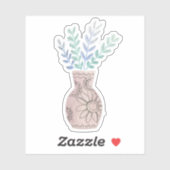 Joli autocollant vase floral boho bleu (Feuille)
