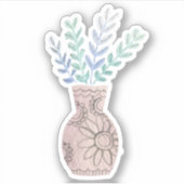 Joli autocollant vase floral boho bleu (Devant)