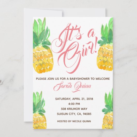 Joli baby shower d'ananas tropical invitation (Devant)
