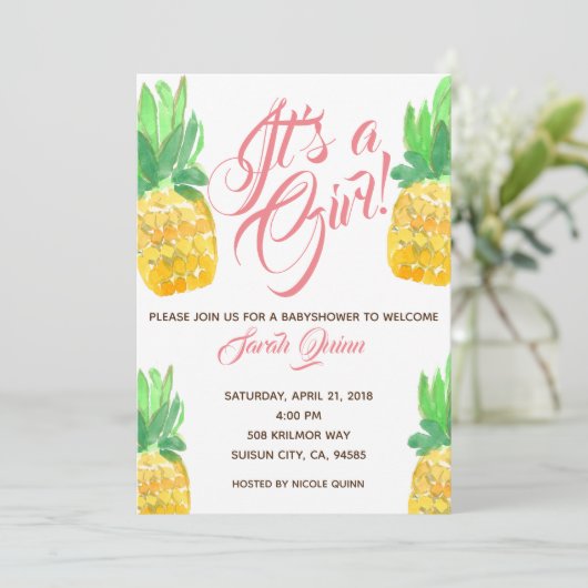 Joli baby shower d'ananas tropical invitation (Debout devant)