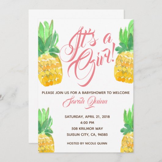 Joli baby shower d'ananas tropical invitation (Devant / Derrière)
