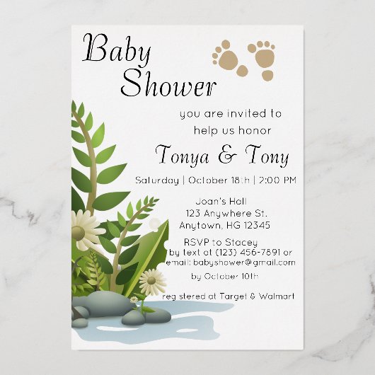 Joli Baby shower de jardin Foil Invitation (Recto)