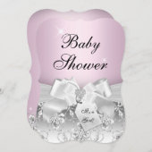 Joli Baby shower Diamond Bow clair rose Invitation (Devant / Derrière)