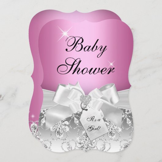 Joli Baby shower Diamond Bow rose Invitation (Devant / Derrière)