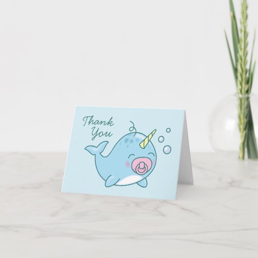 Joli Baby shower Narwhal Merci fille rose (Devant)