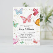 Joli baby shower papillons pastel invitation (Debout devant)