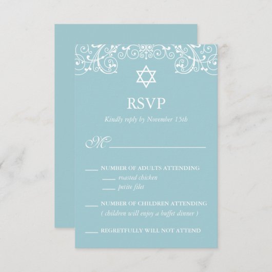 Joli Bat mitzvah bleu élégant RSVP (Devant / Derrière)