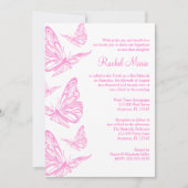 Joli Bat mitzvah papillon rose Invitations (Devant)