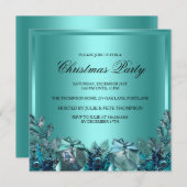 Joli Bauble Bleu & Bow Invitation de fête de Noël (Devant / Derrière)