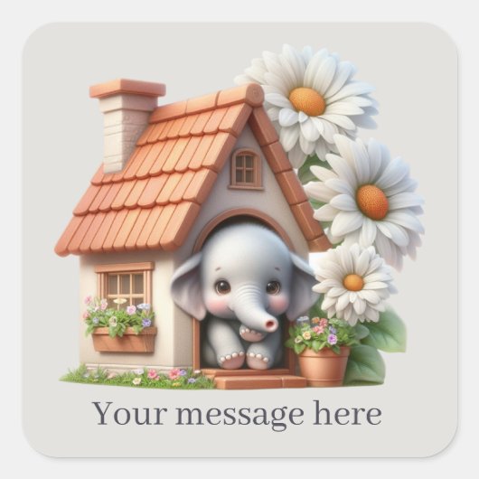 Joli bébé éléphant ajouter message Carré Sticker (Devant)