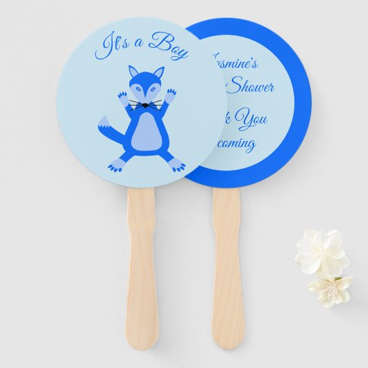 Joli Bébé Garçon Renard Bleu Éventail Personnalisé (Devant et derrière)