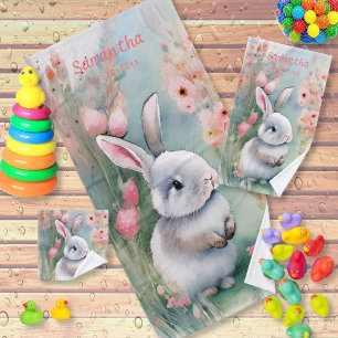 Joli bébé lapin pastel aquarelle fleurs de printem