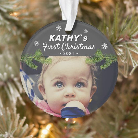 Joli bébé premier Noël flocon de pin photo O (Arbre)