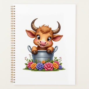 Joli bébé vache des Highlands avec fleurs Veau Ani