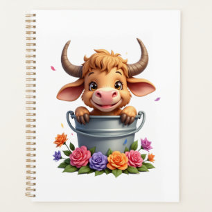 Joli bébé vache des Highlands avec fleurs Veau Ani