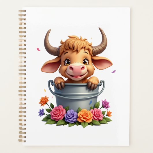 Joli bébé vache des Highlands avec fleurs Veau Ani (Devant)