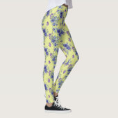Joli bleu aquarelle Fleurs sur Leggings Jaunes (Droite)