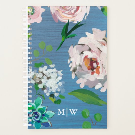 Joli bleu avec Pastel Floral Blooms Monogramme (Devant)