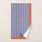Joli bleu élégant et orange rayé monogramme (Serviette à main)