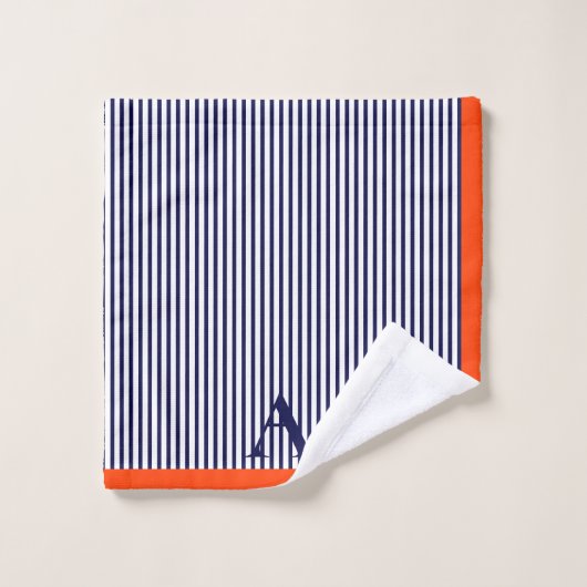 Joli bleu élégant et orange rayé monogramme (Gant de toilette)