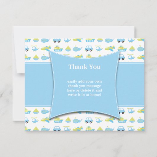 Joli bleu garçons voyage temps merci carte à plat (Devant)