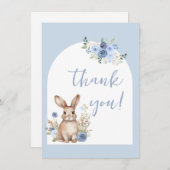 Joli bleu lapin bébé garçon douche carte de remerc (Devant / Derrière)