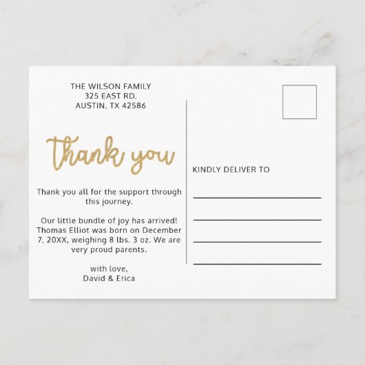 Joli Bleu Script photo Faire-part bébé (Dos)