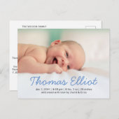 Joli Bleu Script photo Faire-part bébé (Devant / Derrière)