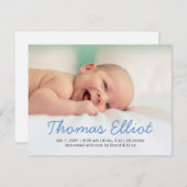 Joli Bleu Script photo Faire-part bébé (Devant / Derrière)