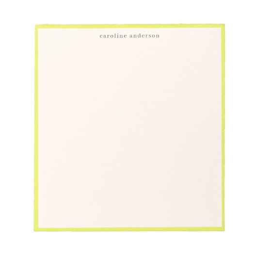 Joli bloc-notes jaune chartreuse avec nom personna (Devant)
