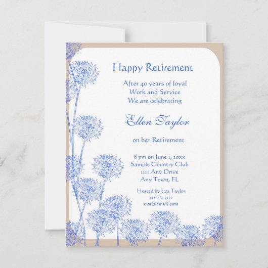 Joli Blue Dandelion Retirement Party Invitation (Devant)